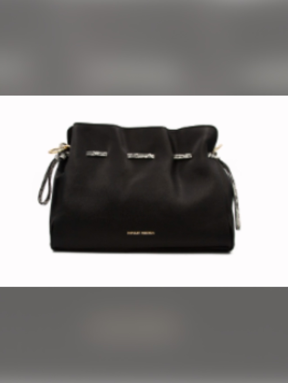 Badgley Mischka Black Drawstring Mini Shoulder Bag with Gold Hardware